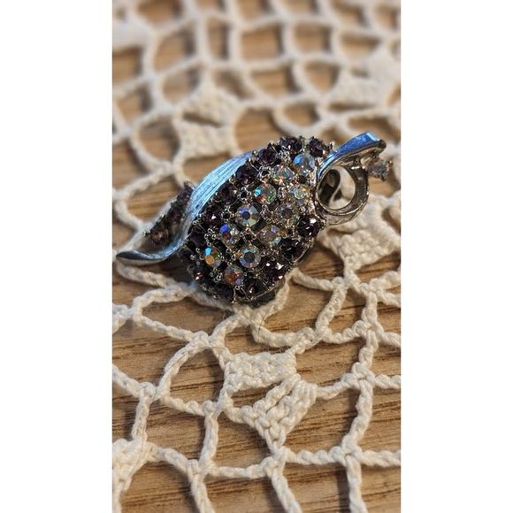 Vintage Purple and AB Crystal Silver Tone Clip On Earrings - Picture 6 of 8